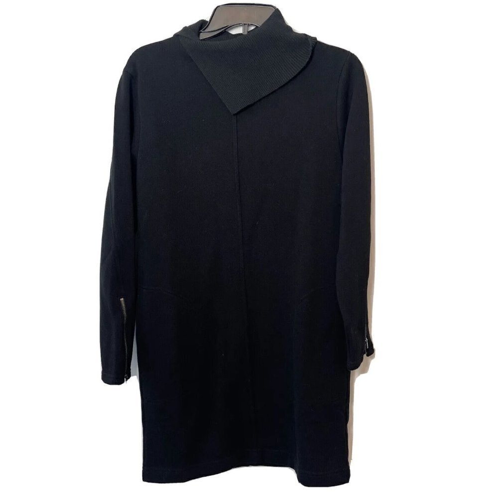Athleta Womens Cozy Karma Vela Shift Sweater Dress Black XS Mock Neck Zip Pocket